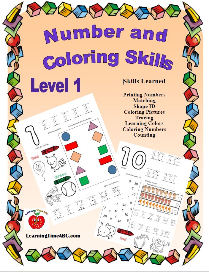 Number and Coloring Skills Book: Level 1